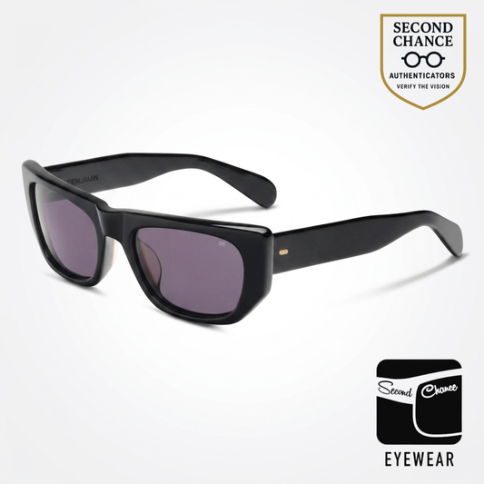 Benjamin B Ray Black Acetate Sunglasses Grey Lens Made in Japan