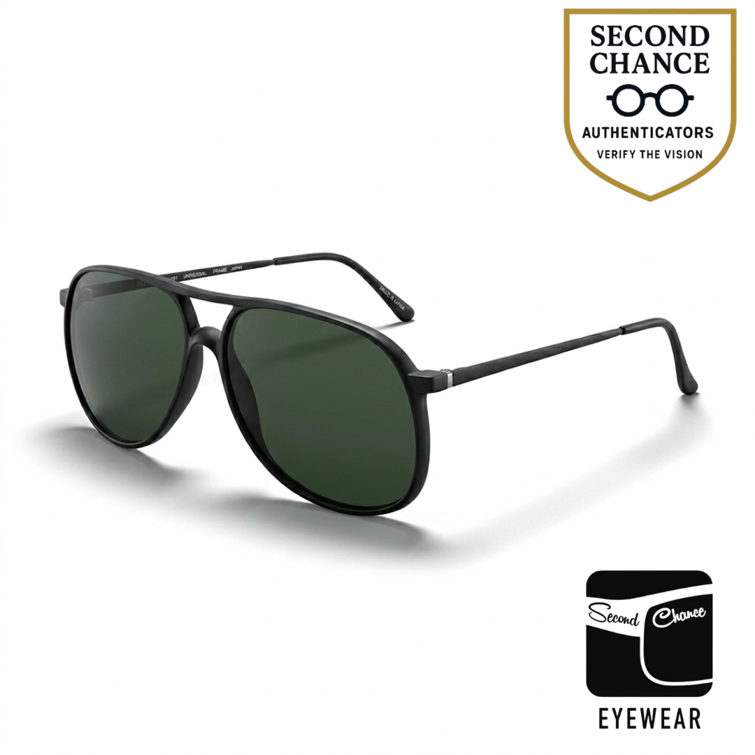 Bill Blass 22 BLK Vintage Aviator Sunglasses-New Solid Green Custom Lens Unworn-Japan