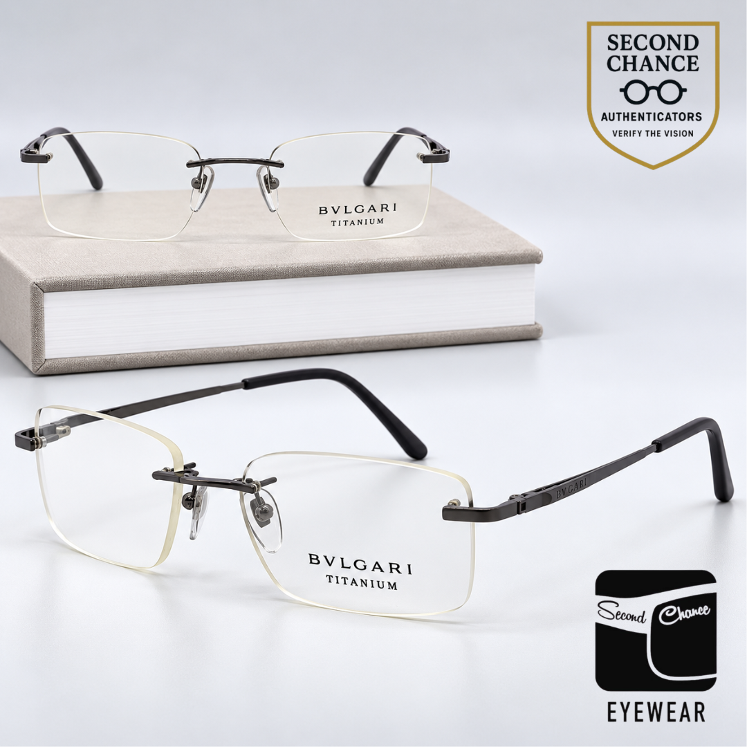 Bvlgari 145-T 427 Gunmetal Titanium Rimless Eyeglasses-Unworn-Italy