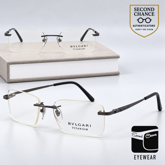 Bvlgari 145-T 427 Gunmetal Titanium Rimless Eyeglasses-Unworn-Italy