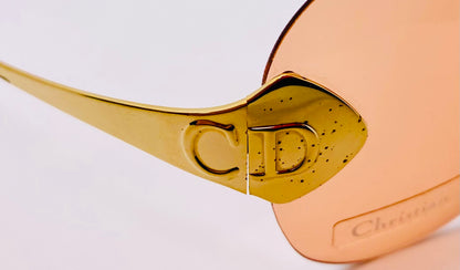 Vintage Christian Dior 2000 “John Galliano” Pink Shield Sunglasses – Y2K Iconic Gold-Tone Rimless Design