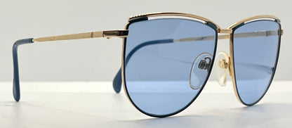Silhouette V6050 Vintage Gold Sunglasses w/New Solid Blue Custom Lenses-57mm-Austria