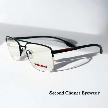 Prada VPS 51M 55-19-145 Black Red Half-Rim Glasses Made in Italy-New