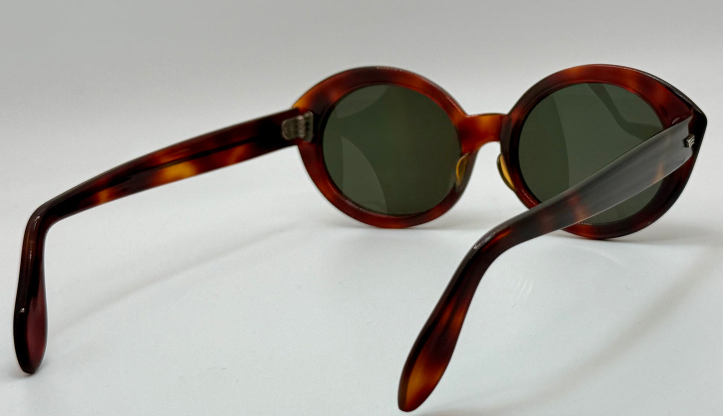 Vintage SRO U.S.A. 5 3/4 - Tortoise Panto Sunglasses with Brand New, Custom Berko's Designs Evergreen Lenses