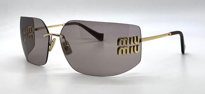 Miu Miu Aube MU 54YS-Gold Mauve Rimless Sunglasses-Unworn-Full Kit-Italy