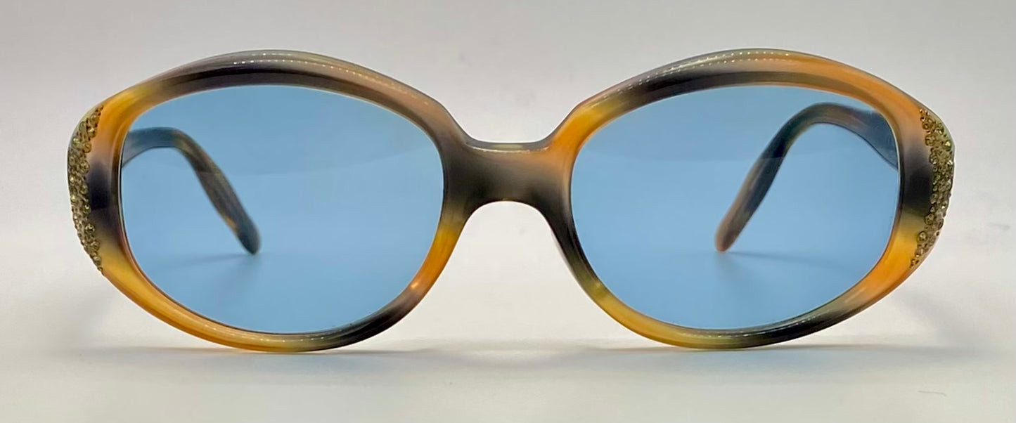 Vintage Imperial 5 1/2 Mod Amber Honey Sunglasses – CR39 Blue Lenses – Made in USA