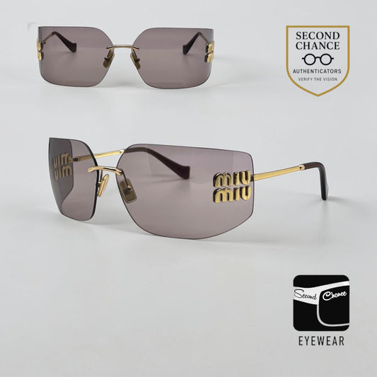 Miu Miu Aube MU 54YS-Gold Mauve Rimless Sunglasses-Unworn-Full Kit-Italy