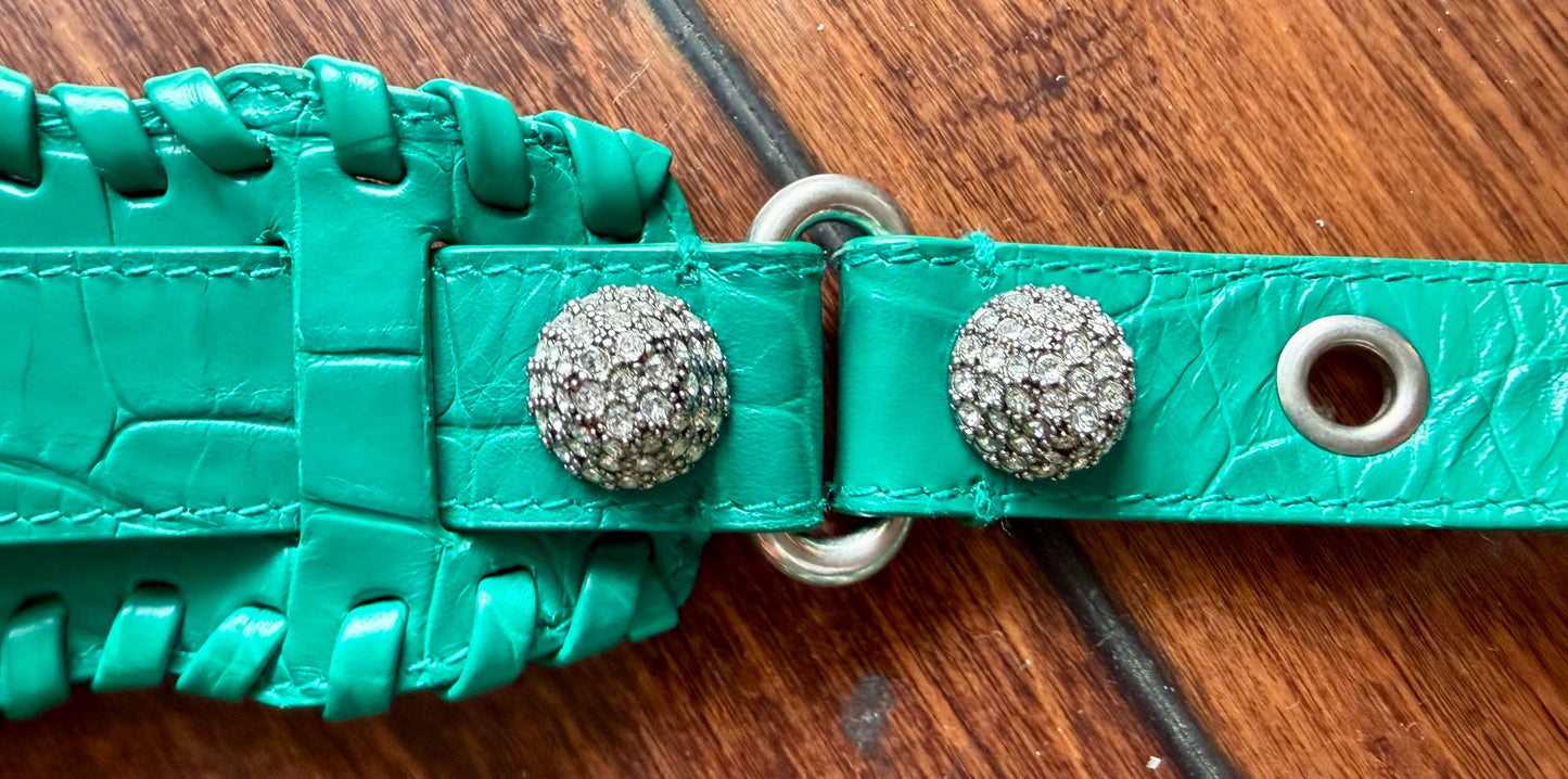 Balenciaga Le Cagole XS Green Croc Embossed Crystal Stud Bag Full Set