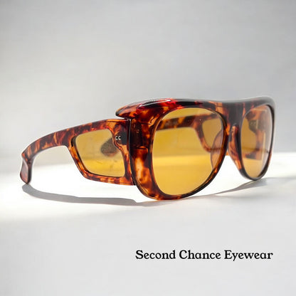 DUCAL VINTAGE Glacier Tortoise SHIELD Sunglasses ALL w/New Amber CUSTOM Lenses-60mm-Japan