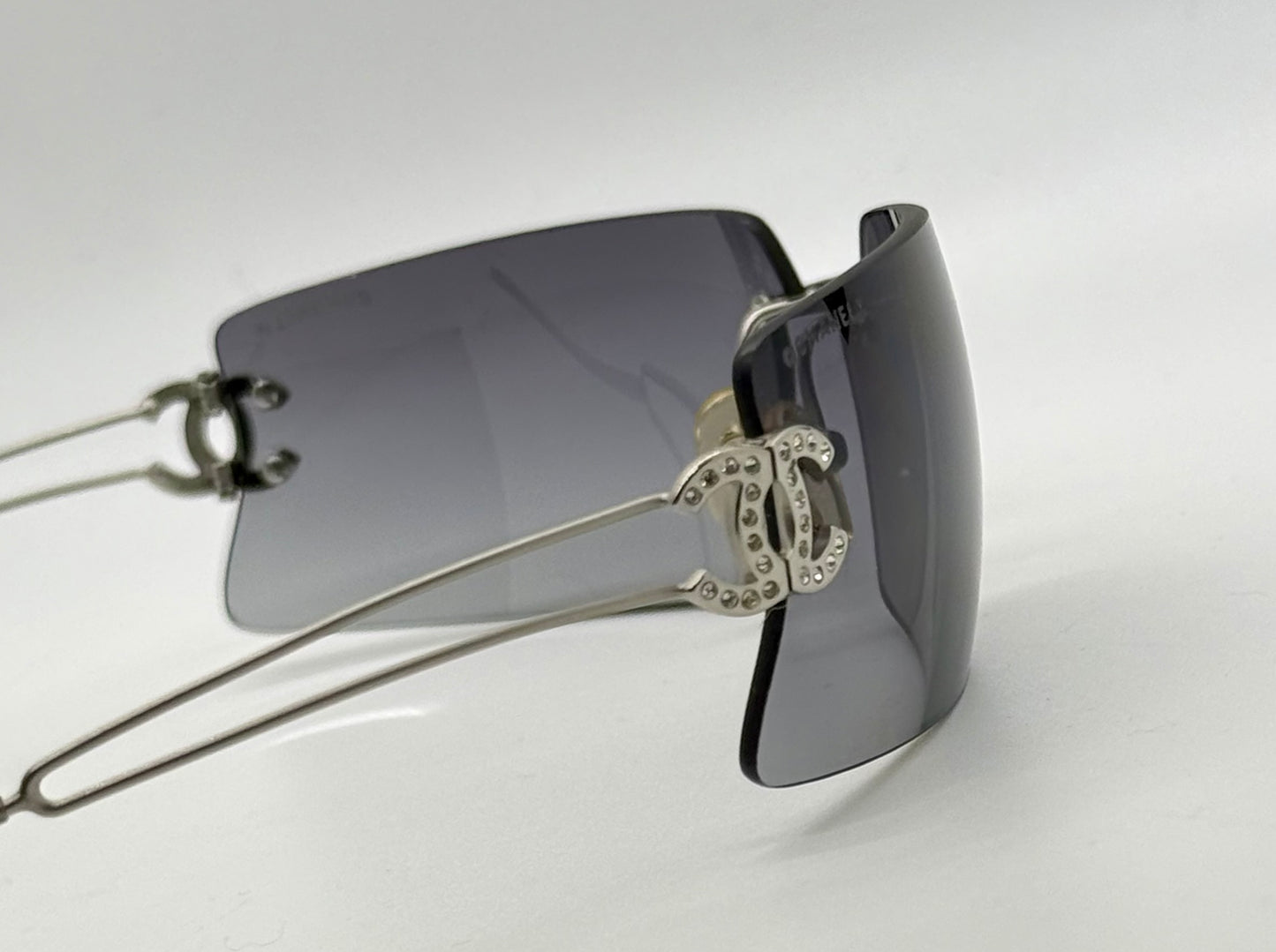 Chanel 4051-B Crystal CC Rimless Shield Sunglasses 170/76 Unworn Original Case