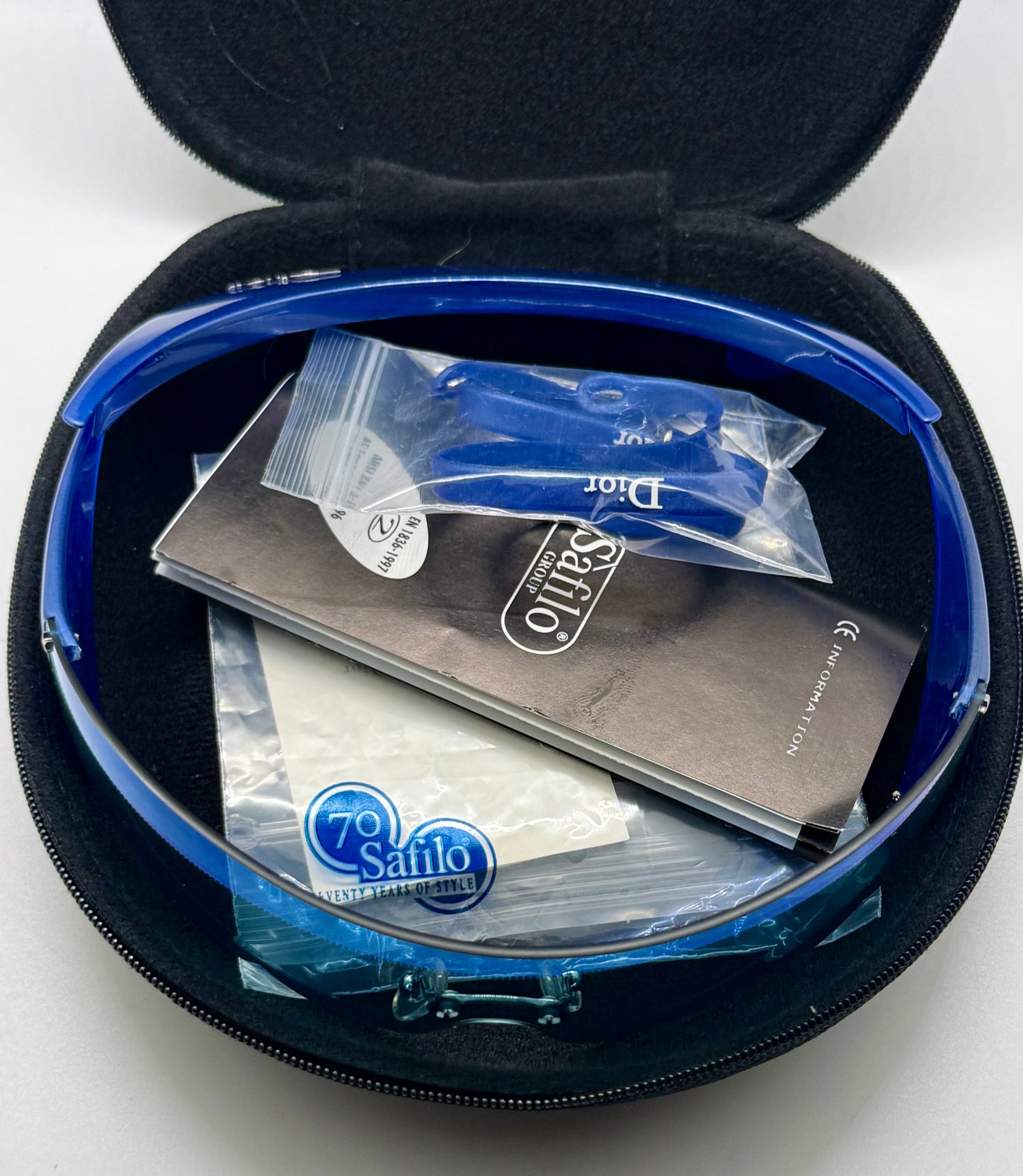 Christian Dior Golf W08 Blue Shield Sunglasses Italy Safilo Y2K Full Kit