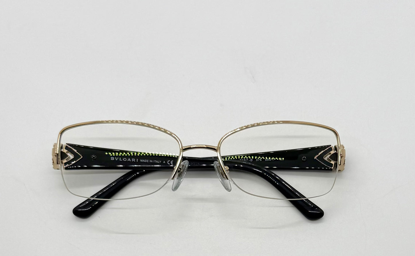 BVLGARI BB2157-B 376 Optical Frames Half Rim Gold Black Italy 55-17-135 w/ Case