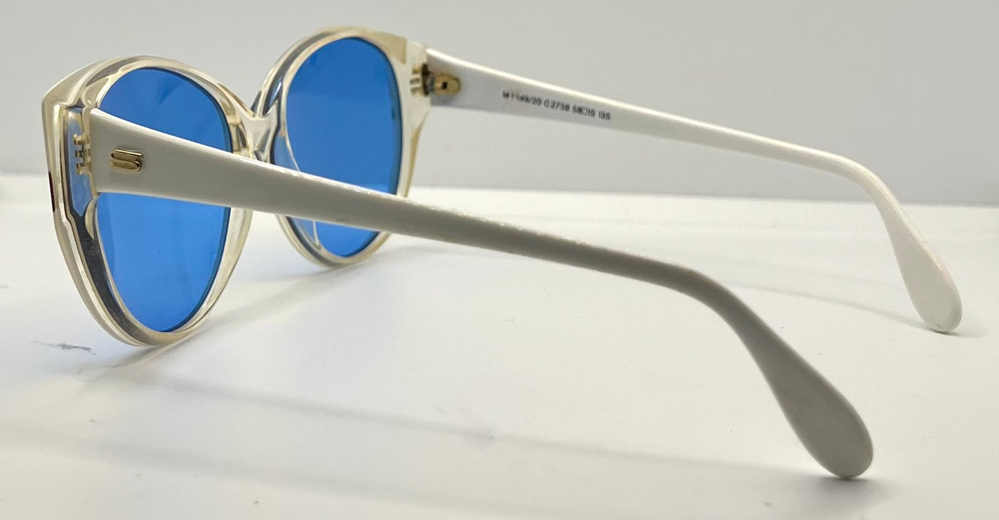 Silhouette M1149/20 Vintage Sunglasses White/Crystal w/New Solid Blue Custom Lenses-48mm-Unworn