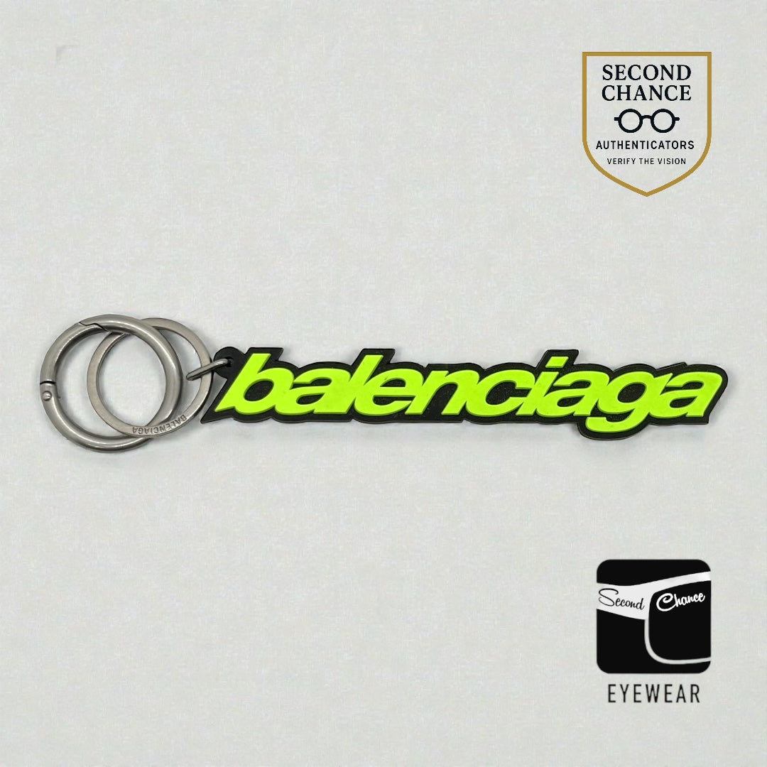 Balenciaga Logo Keychain-Neon Green Black-Silver Hardware-Authentic