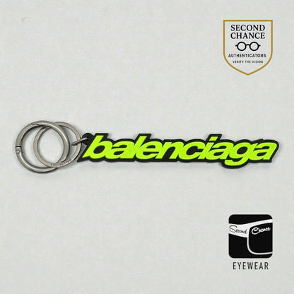 Balenciaga Logo Keychain-Neon Green Black-Silver Hardware-Authentic