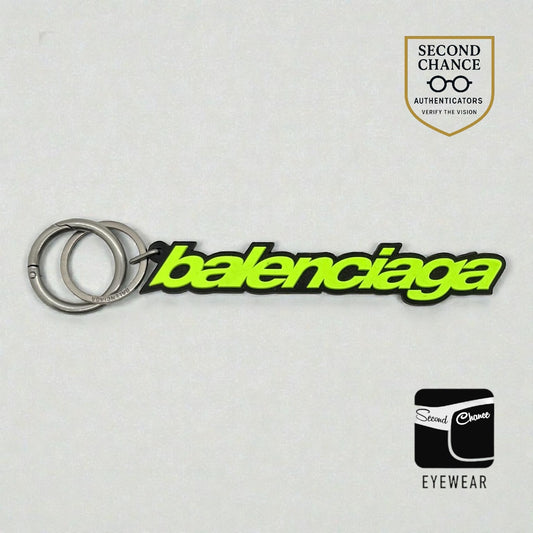 Balenciaga Logo Keychain-Neon Green Black-Silver Hardware-Authentic
