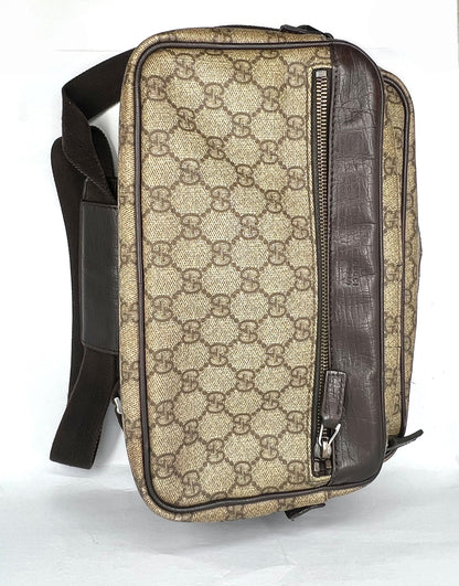 Gucci GG Monogram Canvas Double Zip Crossbody Messenger Bag Authentic