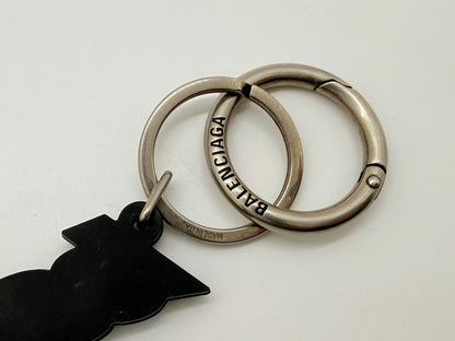 Balenciaga Logo Keychain-Neon Green Black-Silver Hardware-Authentic