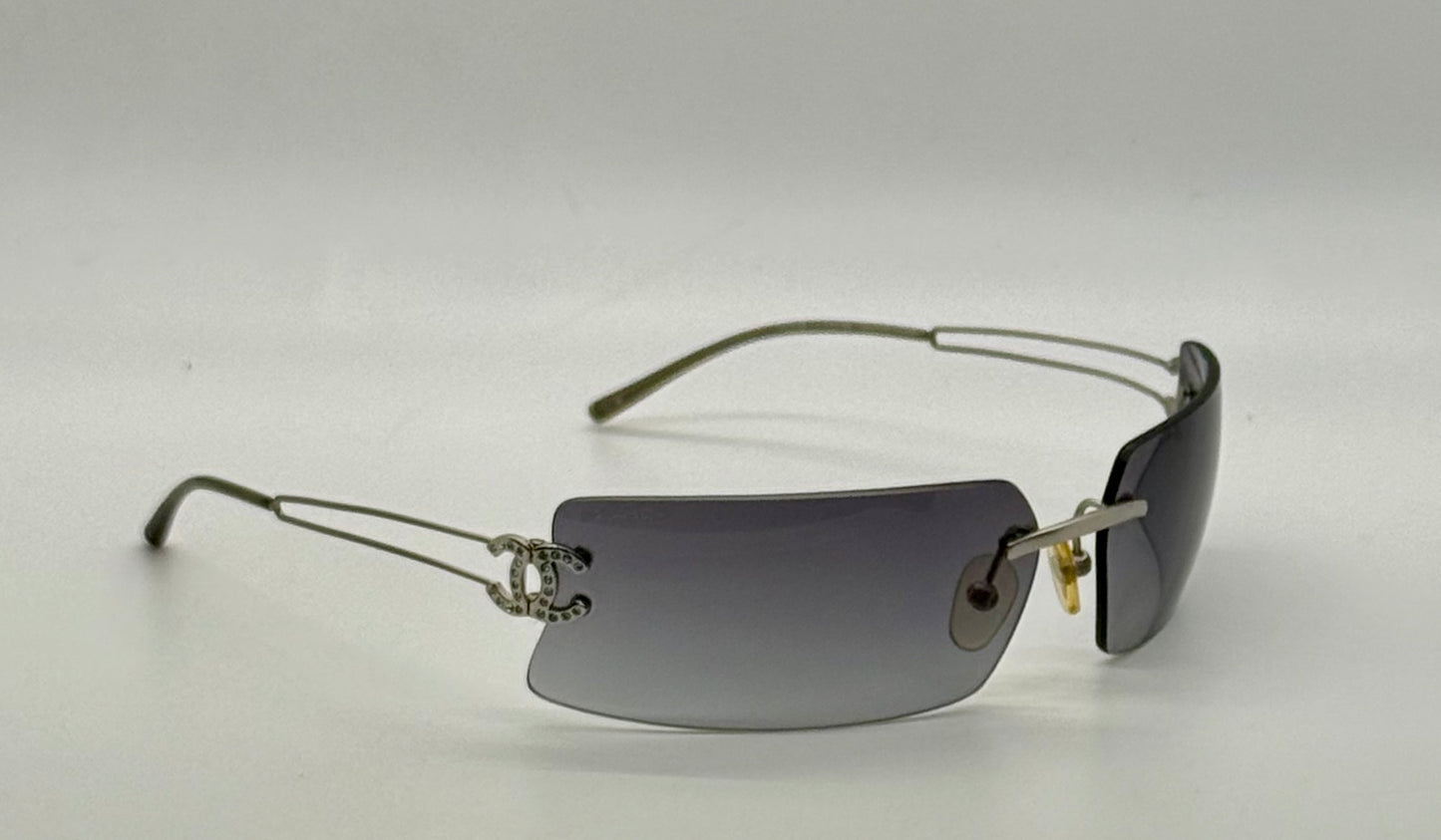 Chanel 4051-B Crystal CC Rimless Shield Sunglasses 170/76 Unworn Original Case