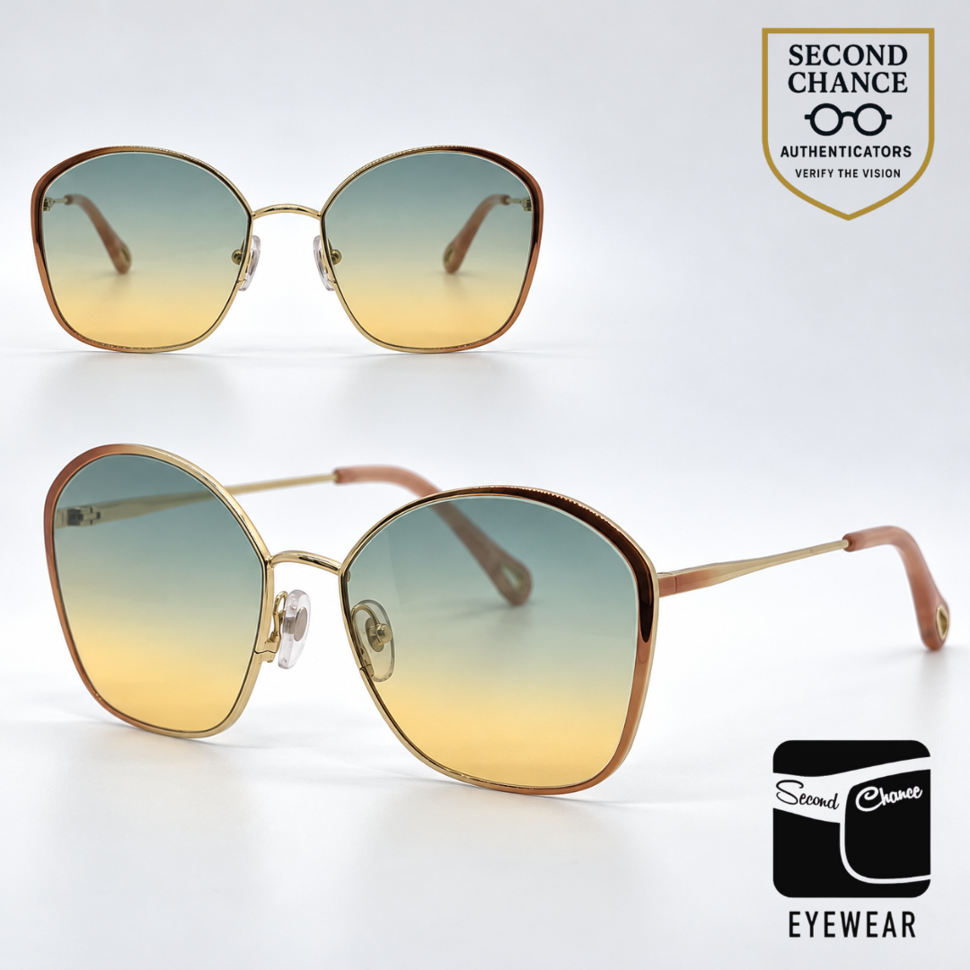 Chloé Gold / Peach Geometric Sunglasses-Teal to Yellow Gradient Lenses-Unworn