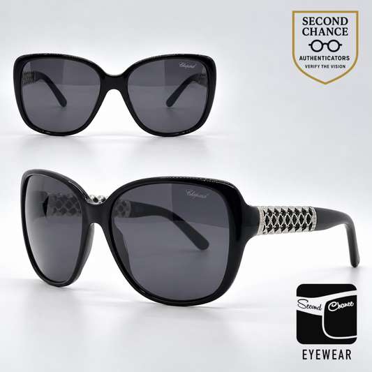 Chopard SCH184S 0700 Black Oversized Square Sunglasses-Dark Grey Lenses-Unworn