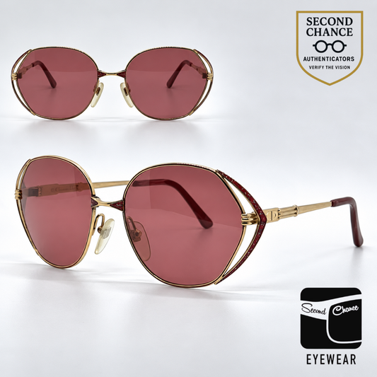 Christian Dior 2302 Oversized-Vintage Sunglasses Gold Red-Pink Lenses-Deadstock
