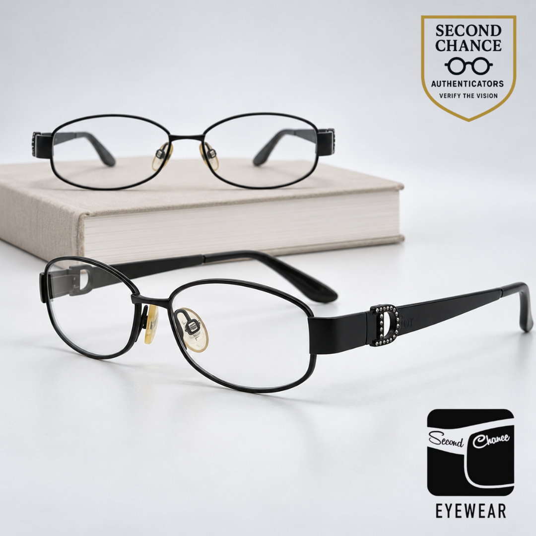 Christian Dior CD3684 Oval Vintage Optical Frame Matte Black Crystal-Demo-Unworn