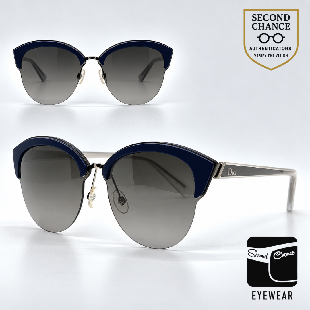 Christian Dior DioRun Cat-Eye Blue Palladium Sunglasses Grey Gradient Lenses-Unworn