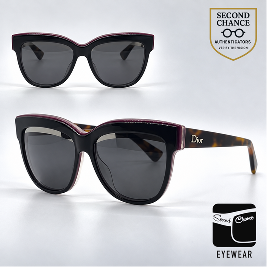 Christian Dior DiorGraphic Black Fuchsia Tortoise Sunglasses-Grey Lenses-Unworn