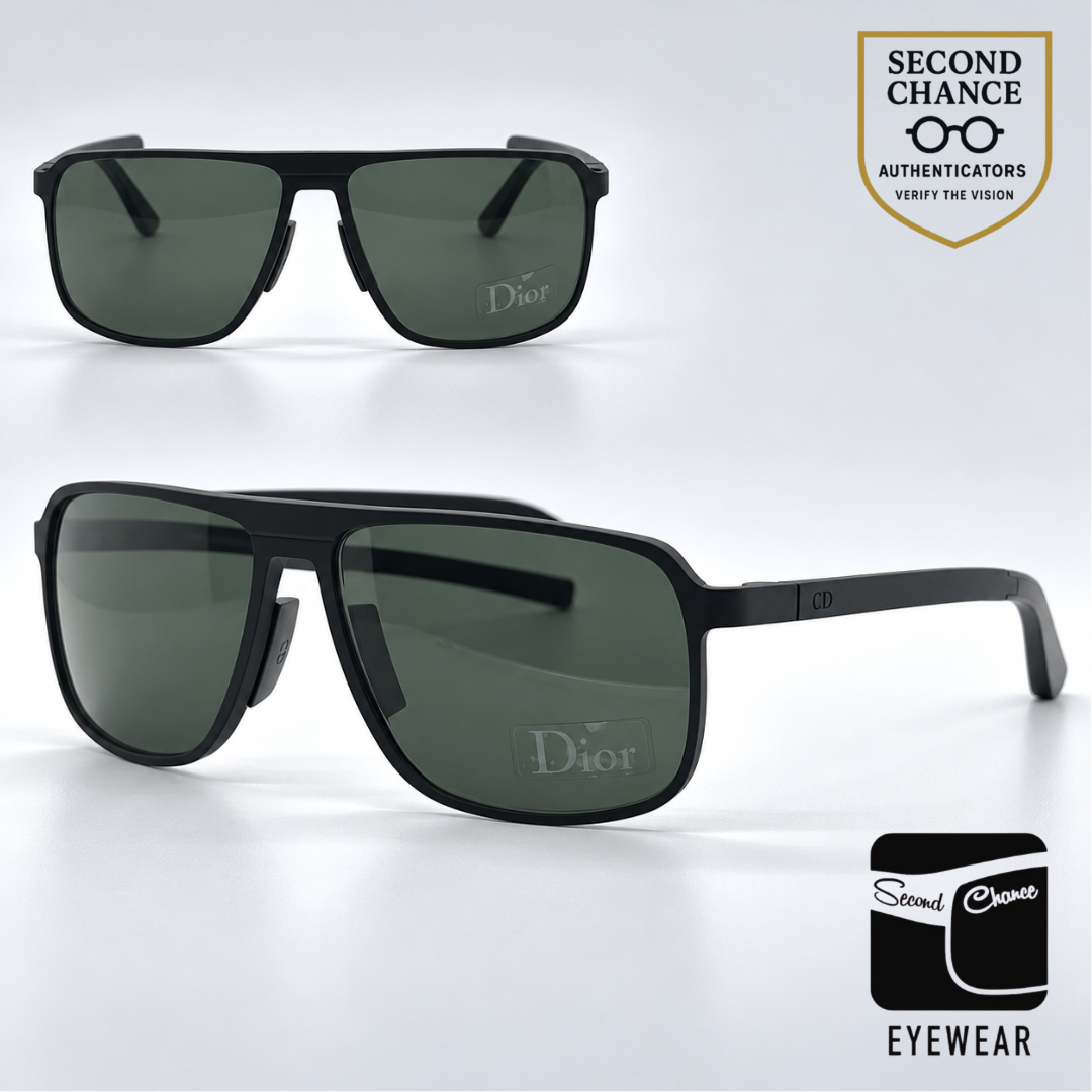 Christian Dior Dior Homme AL13 Square Matte Black Aluminum Sunglasses Green Lenses-Unworn