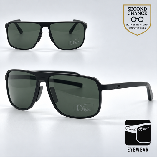 Christian Dior Dior Homme AL13 Square Matte Black Aluminum Sunglasses Green Lenses-Unworn