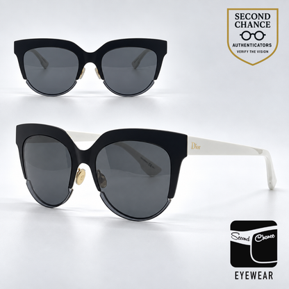 Christian Dior DiorSight2 REVY1 Oversized Cat-Eye Sunglasses Black Ivory-Grey-Deadstock