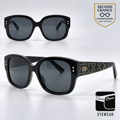 Christian Dior LadyDiorStuds 8072K Black Gold Studs Sunglasses-Grey Lenses-Unworn