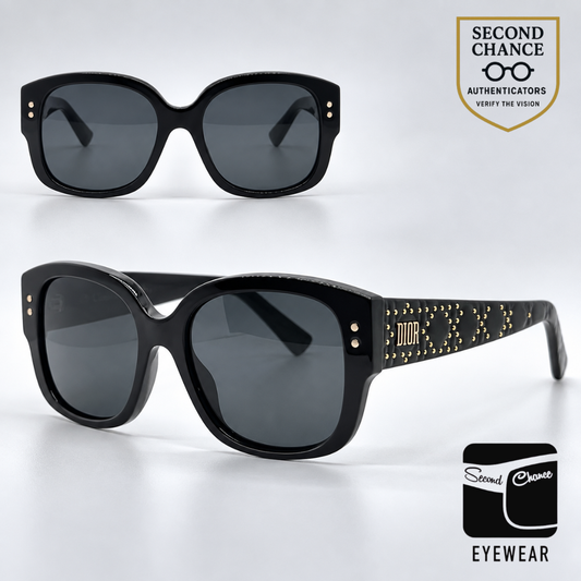Christian Dior LadyDiorStuds 8072K Black Gold Studs Sunglasses-Grey Lenses-Unworn