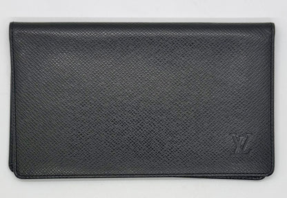 Louis Vuitton Taiga Leather Long Wallet-Black-Made in France-Unused-Archive