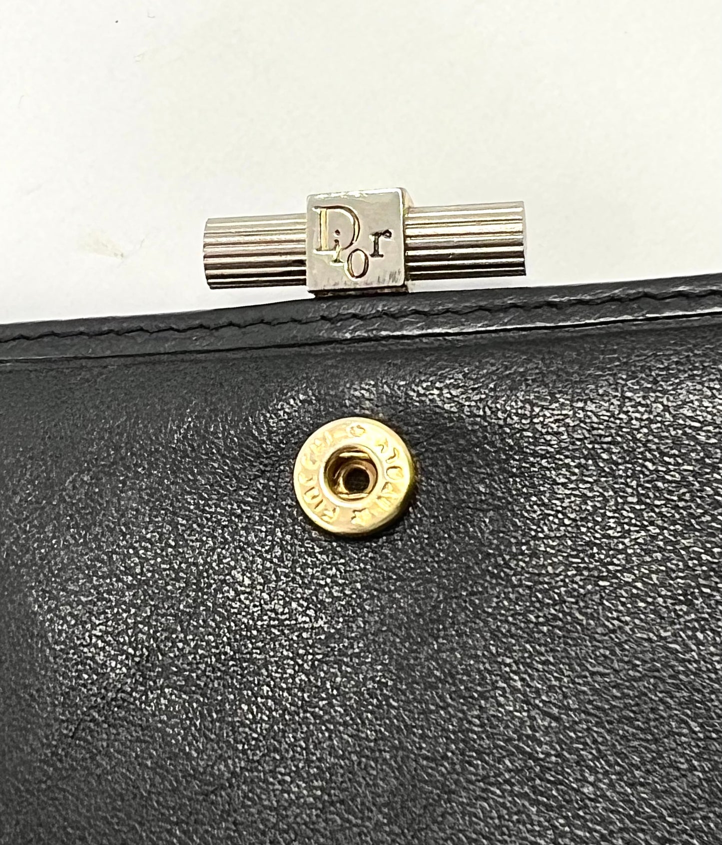 Christian Dior Vintage Black Leather Turnlock Wallet Made in France