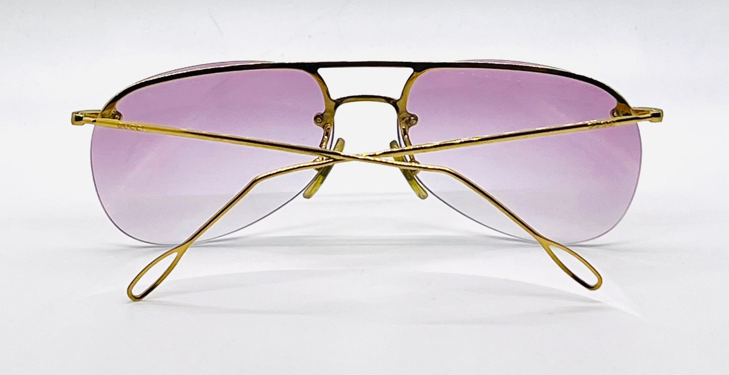 Gucci GG1292/S Gold Unworn Vintage Aviator Full Kit Custom Pink Lenses