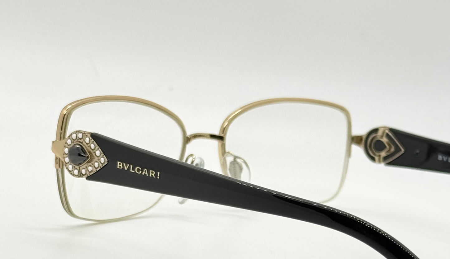 BVLGARI BB2157-B 376 Optical Frames Half Rim Gold Black Italy 55-17-135 w/ Case