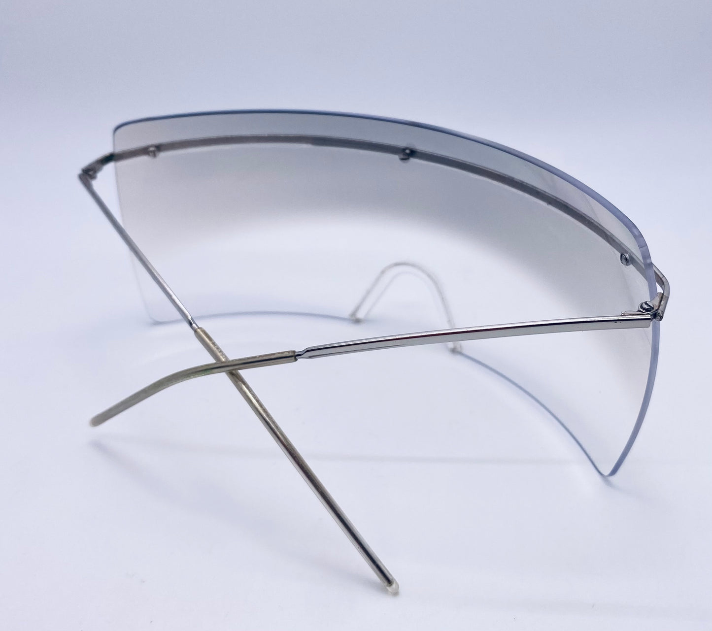 Chanel 4045 c.124/57 Vintage 2000s Shield Sunglasses-Silver Metal, Grey to Clear Gradient lens