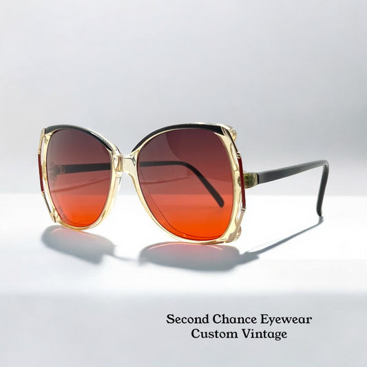 SOPHIA LOREN Oversized Cat-Eye Sunglasses w/New, Custom Dark Grey/Blood Orange Gradient Lenses – Unknown Model