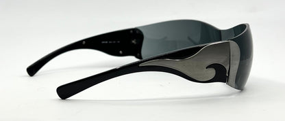 Prada SPR 58F Shield Sunglasses 5AV-1A1 Black Silver Full Kit Italy