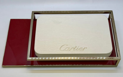 Cartier Red & Gold Display Tray – Iconic Silk & Metal Design