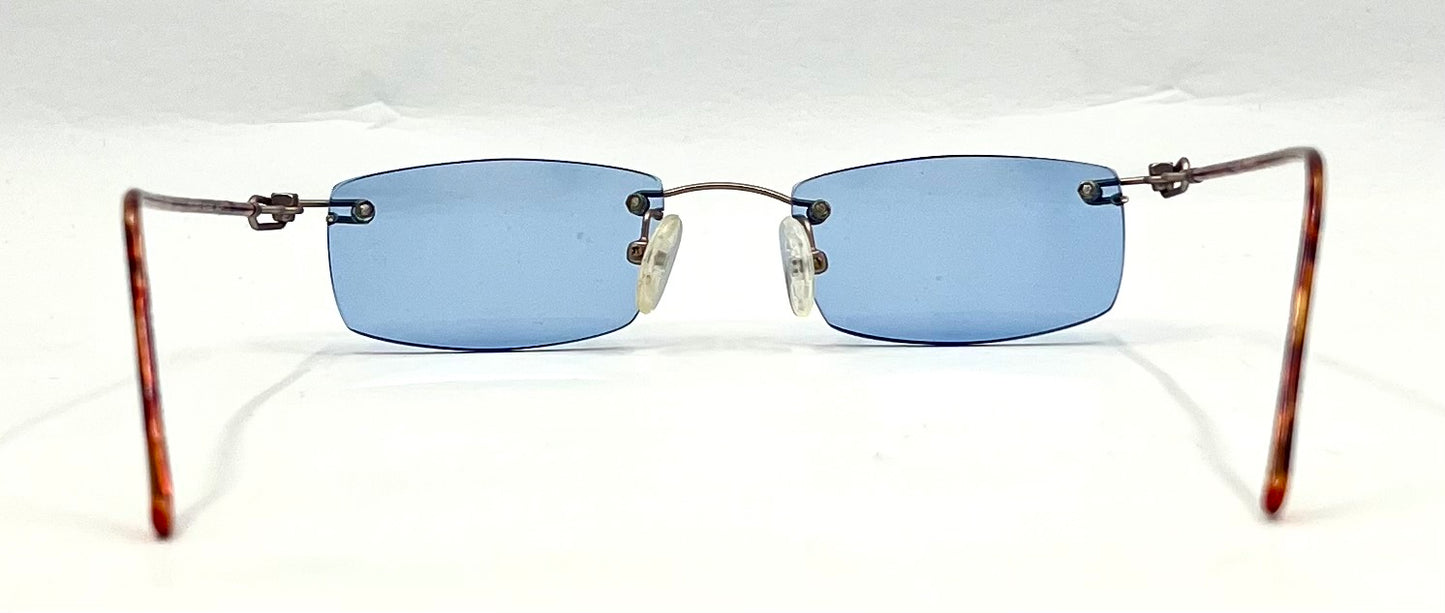 JBK 21.2 VINTAGE Rimless “Italian Design” Sunglasses – Light Blue Solid Lens-Unworn-45mm
