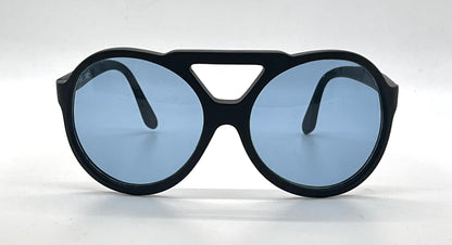 Pierre Cardin C842-VINTAGE Space Age Black Round Blue Lens Sunglasses-Unworn/NOS