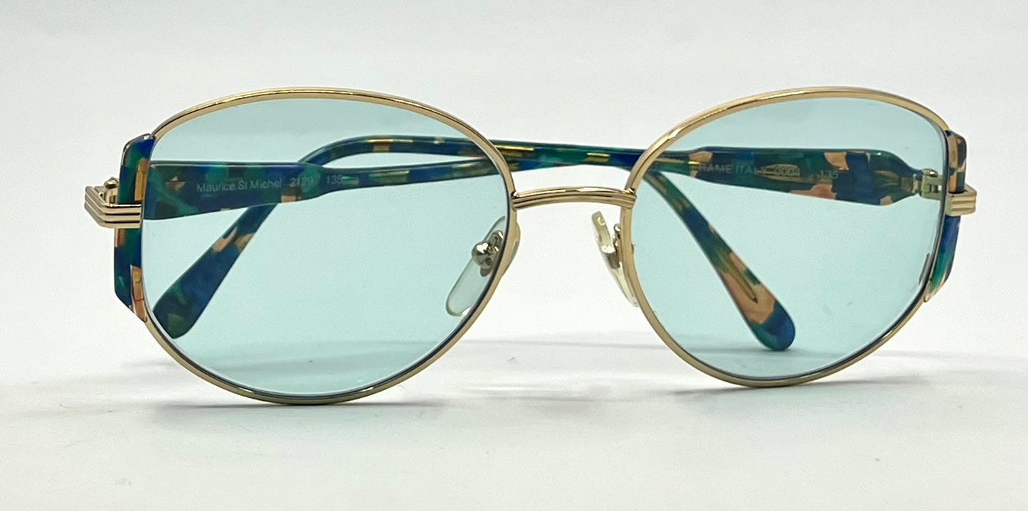 Maurice St Michel Vintage Italian Sunglasses-New Solid  Aqua Custom Tinted Lenses