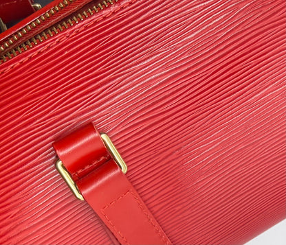 Louis Vuitton Red Epi Leather Barrel Handbag Papillon Made in France Authentic