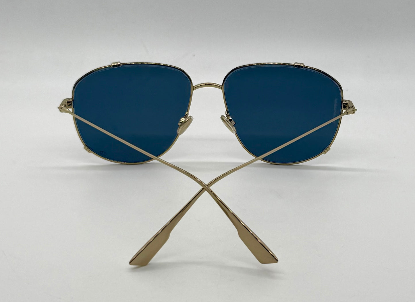 Dior 2VK49-VINTAGE Gold Metal Sunglasses-Blue Lenses 58-15-145 Unworn-Full Kit