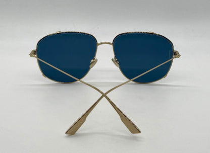 Dior 2VK49-VINTAGE Gold Metal Sunglasses-Blue Lenses 58-15-145 Unworn-Full Kit