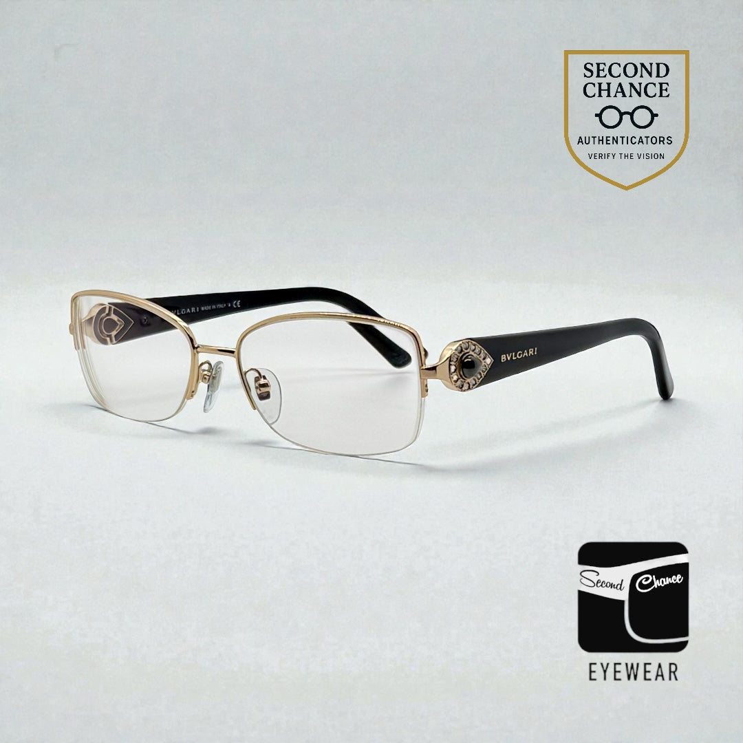 BVLGARI BB2157-B 376 Optical Frames Half Rim Gold Black Italy 55-17-135 w/ Case