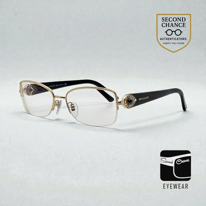 BVLGARI BB2157-B 376 Optical Frames Half Rim Gold Black Italy 55-17-135 w/ Case